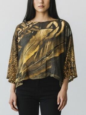 Buffalo David Bitton Gold and Black Asymmetrical Crop Blouse